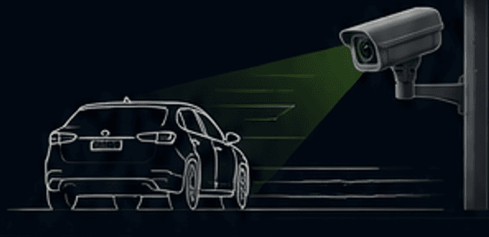 A vehicle approaching a Lucerne Sentinel camera with its detection beam