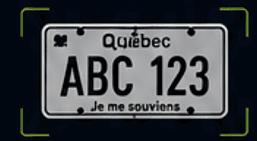 A Quebec license plate detected inside a recognition frame
